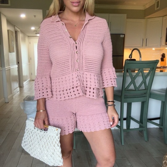 SHEIN Dusty Pink Crochet Knit Ensemble - Picture 1 of 6